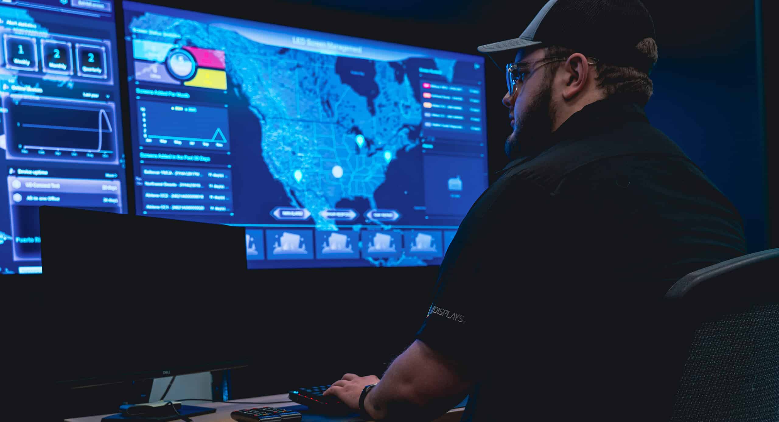 UberDisplays Tech monitors their LED installs around the world while sitting at a desk in Nashville, TN